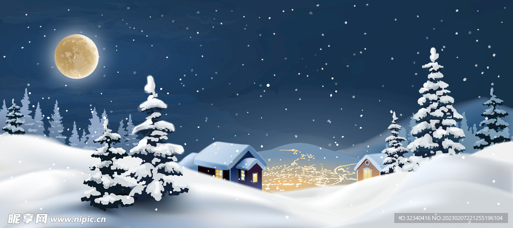 圣诞节平安夜雪景矢量插画