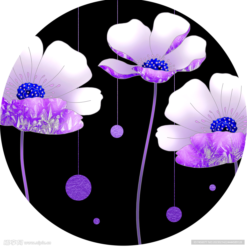 紫色花卉花瓣圆形挂画装饰画