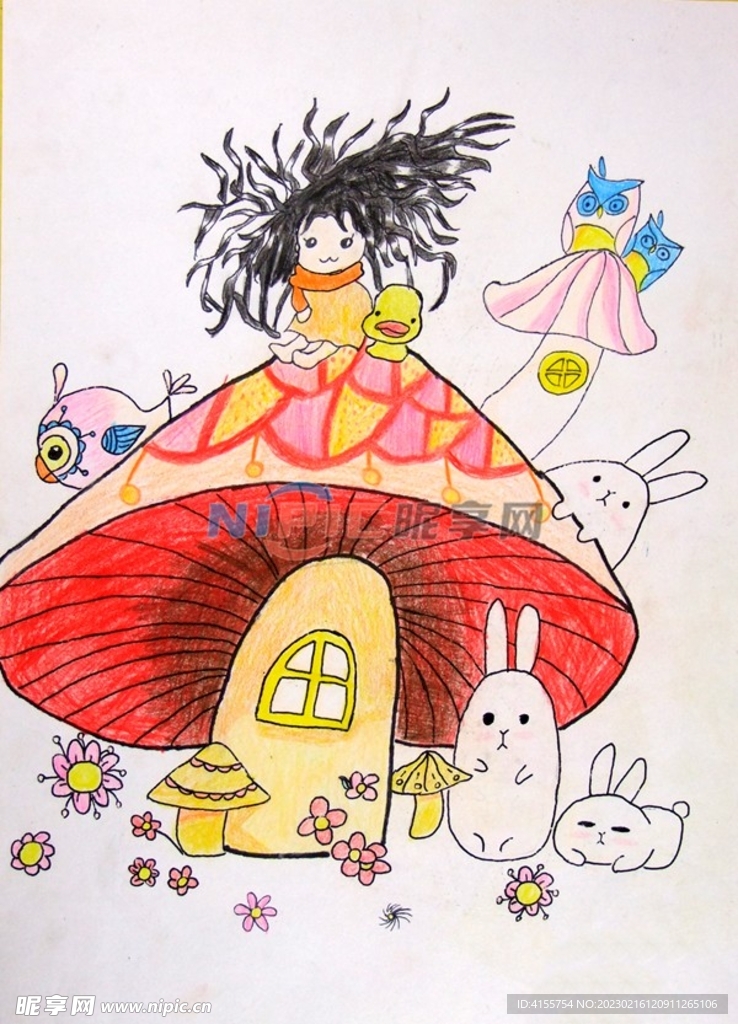 蘑菇屋儿童绘画