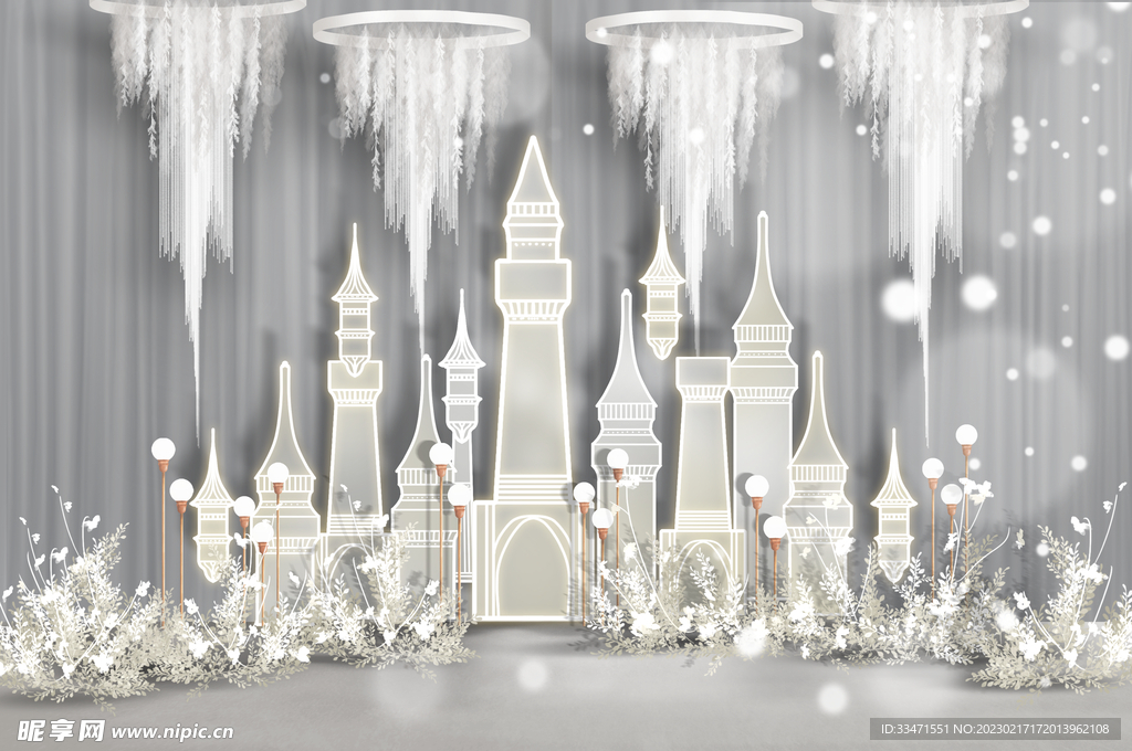 白色梦幻水晶城堡主题婚礼效果图