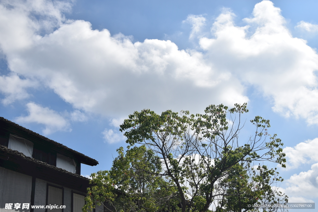 白云 古建筑 自然景观 蓝天 