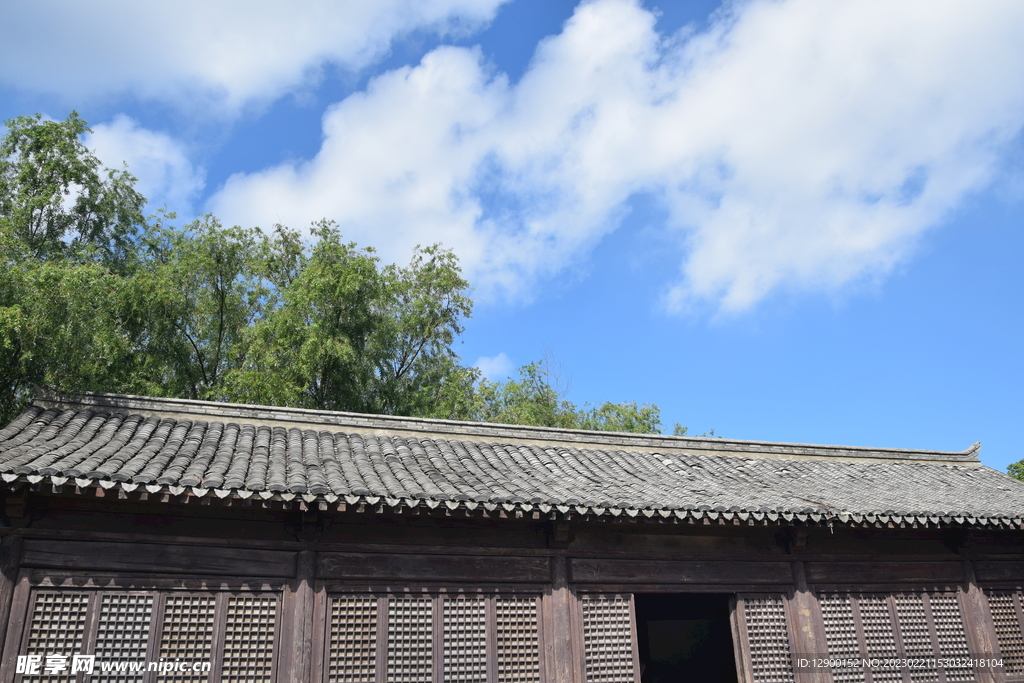 白云 古建筑 自然景观 蓝天 