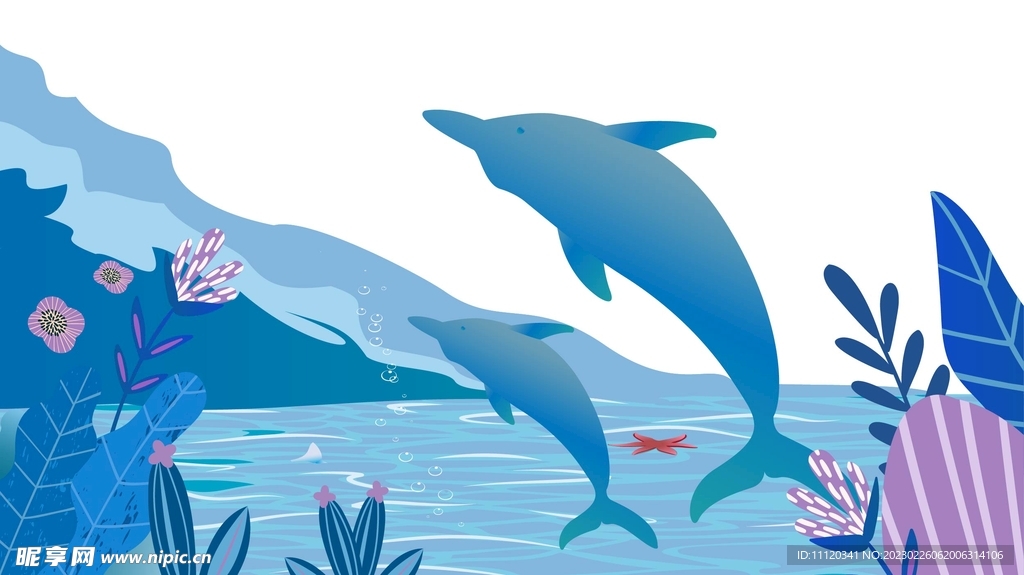 海豚表演环保插画