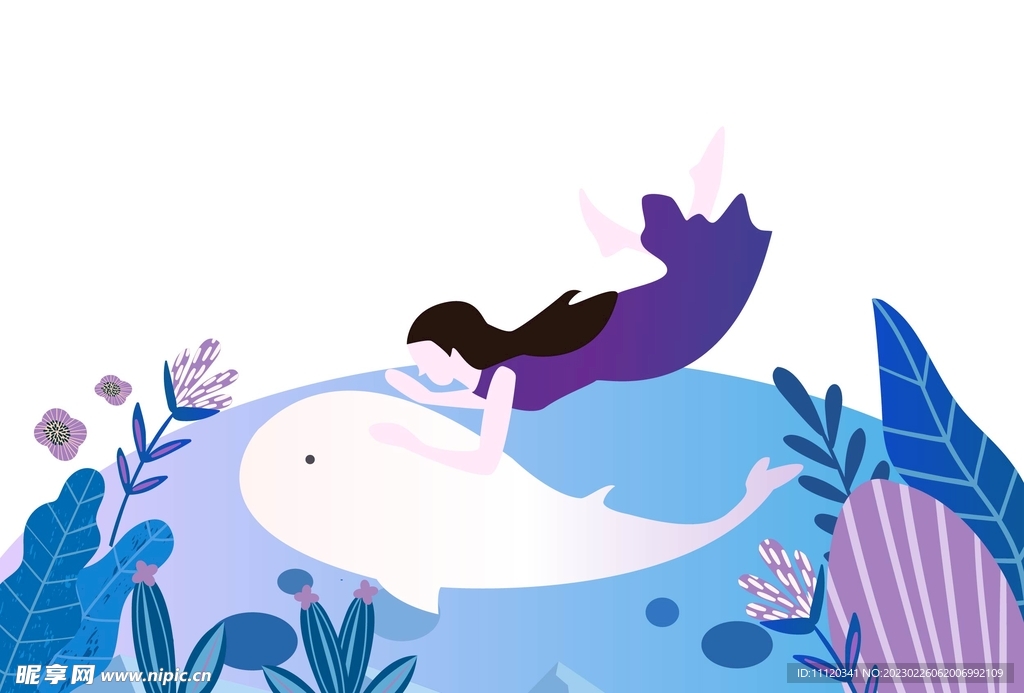 海豚与小女孩环保插画