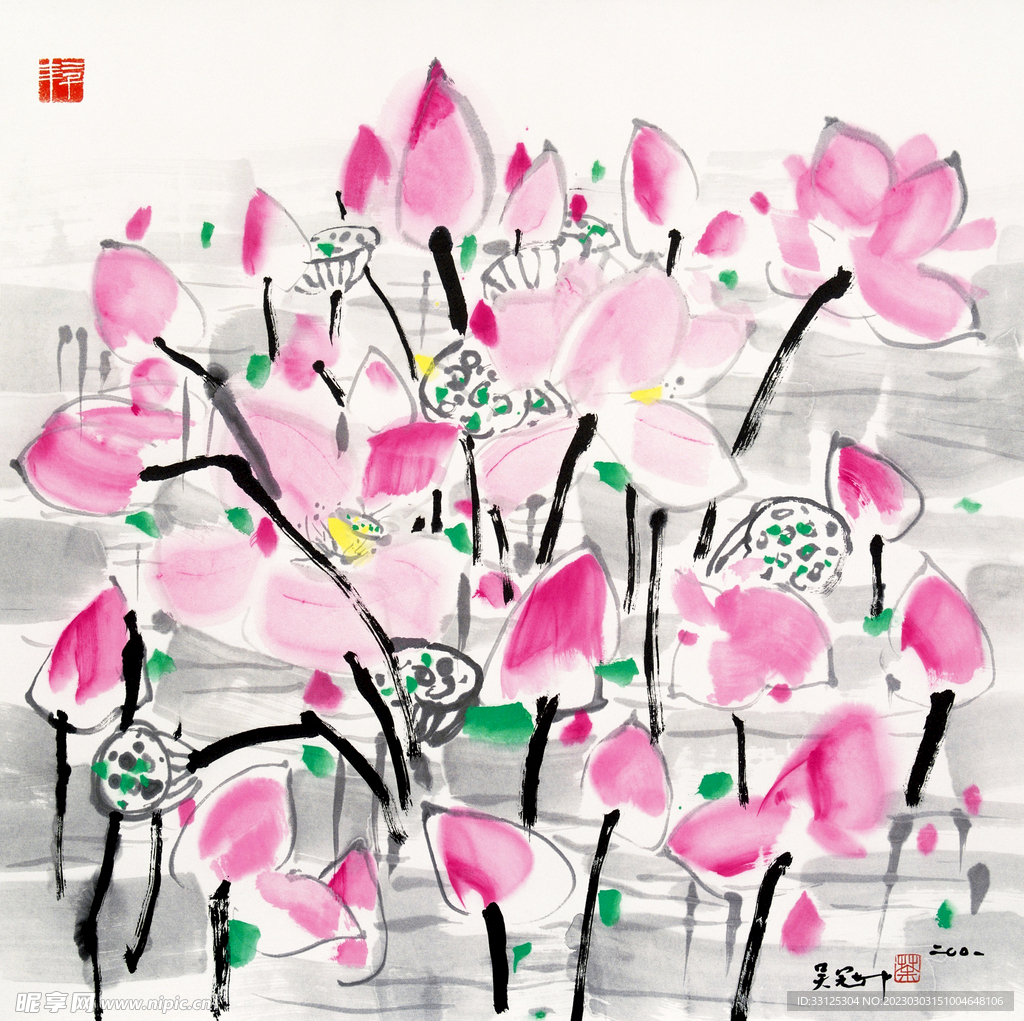 吳冠中水墨畫(huà)荷花