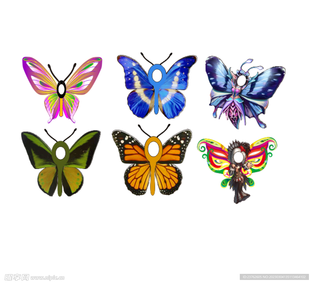 6种蝴蝶拍照卡通图像闪蝶金斑