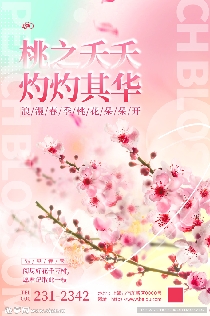 春天桃花粉色时尚桃花宣传海报