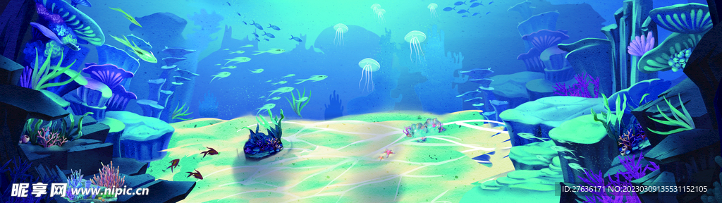 神秘梦幻卡通海底世界海洋生物