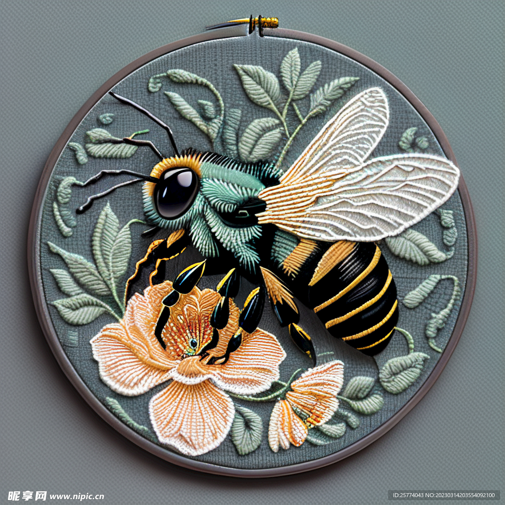 蜜蜂花卉刺绣