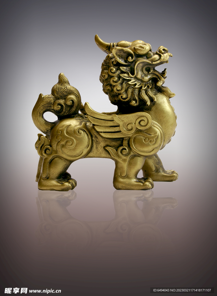  金麒麟中国龙狮子雕塑