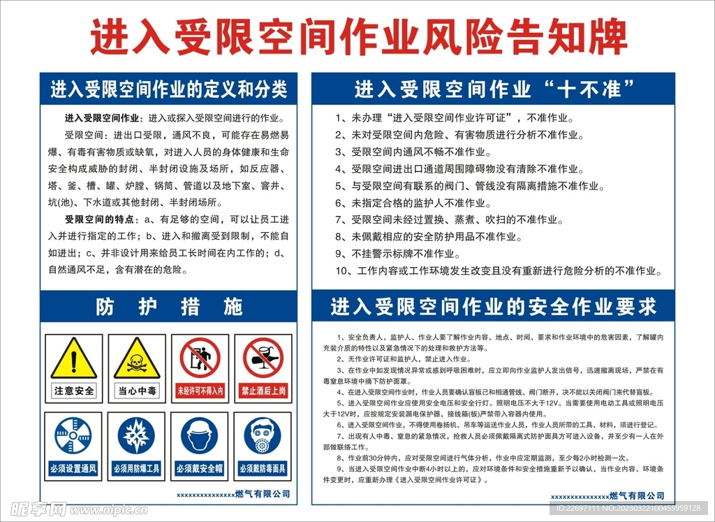 进入受限空间风险告知牌