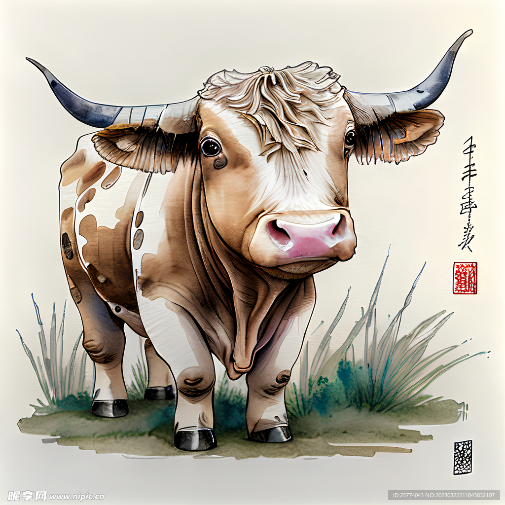 国潮插画牛