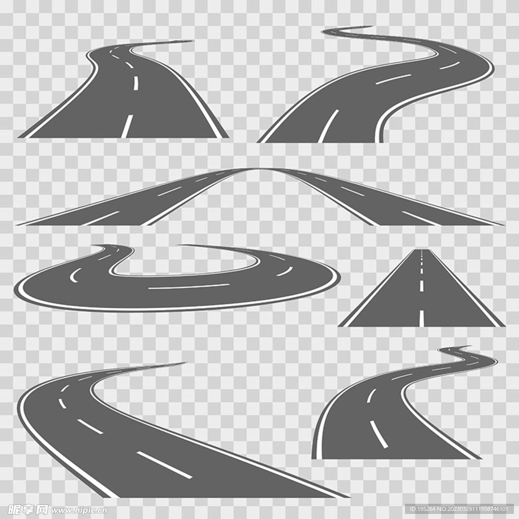弯曲高速公路标记公路AI矢量图