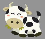 卡通奶牛吃草