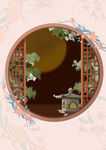 中式圆窗背景元素插画
