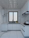 紧凑型小厨房U型白色橱柜效果图