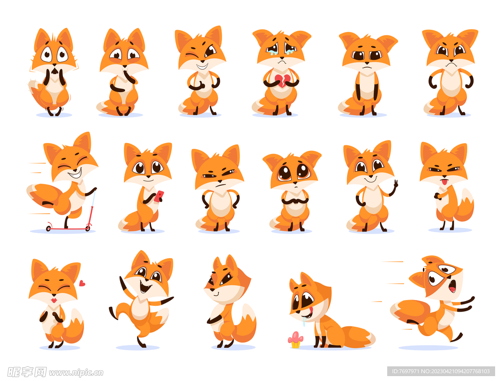 可爱各种情绪卡通狐狸