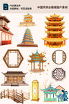 中国风亭台楼阁窗户素材