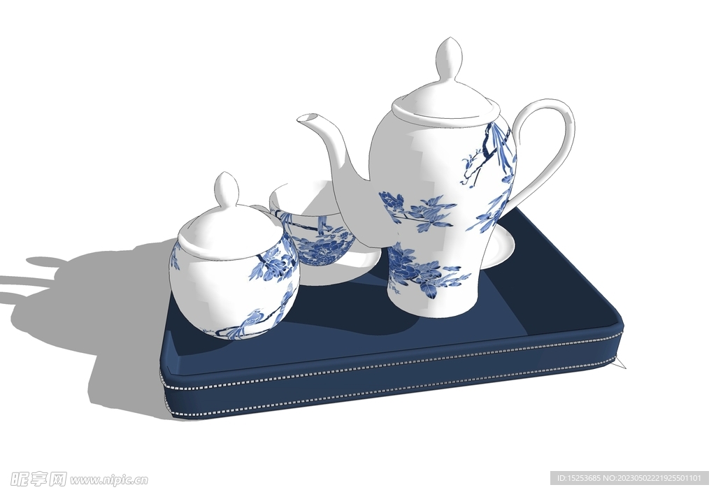 青花瓷茶杯茶壶茶具模型