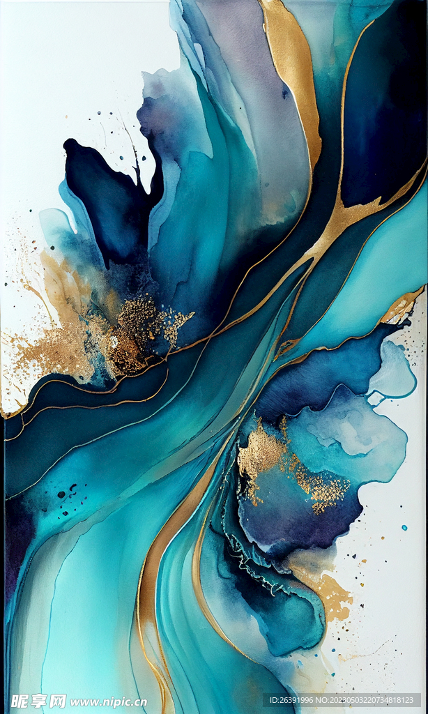 酒精墨水抽象流体艺术金莎琉璃蓝