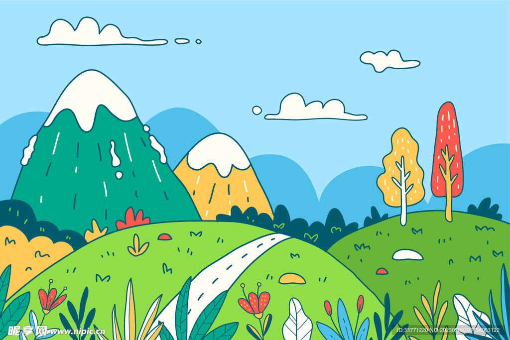 綠色卡通風景