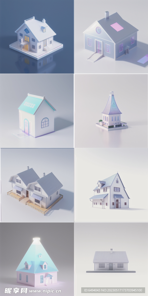 房子模型图标展示拼接单层效果图
