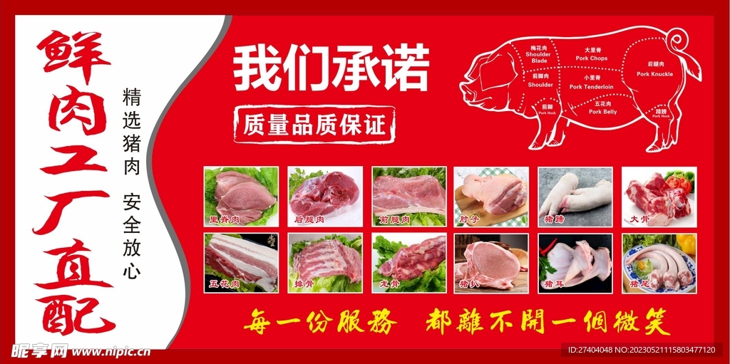 猪肉分隔图 鲜肉工厂直配