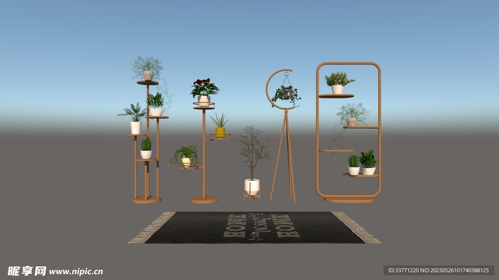 园林花架和盆栽模型