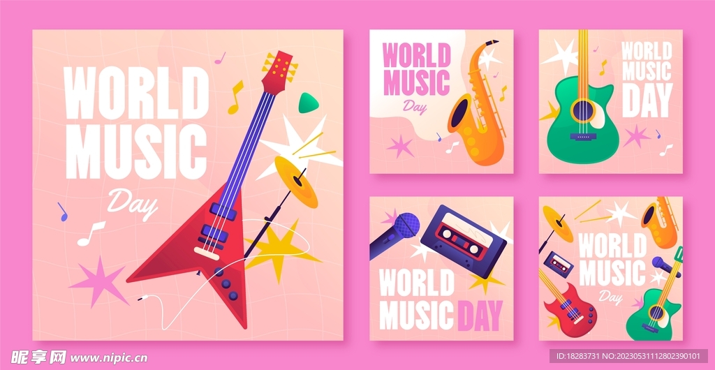 卡通世界音乐日庆祝活动海报素材