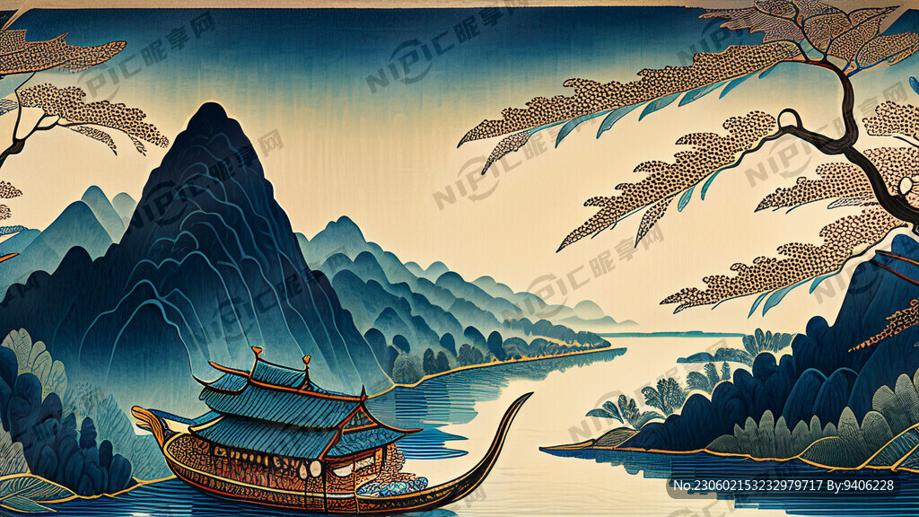 龍舟 粽子 河水 浮世繪