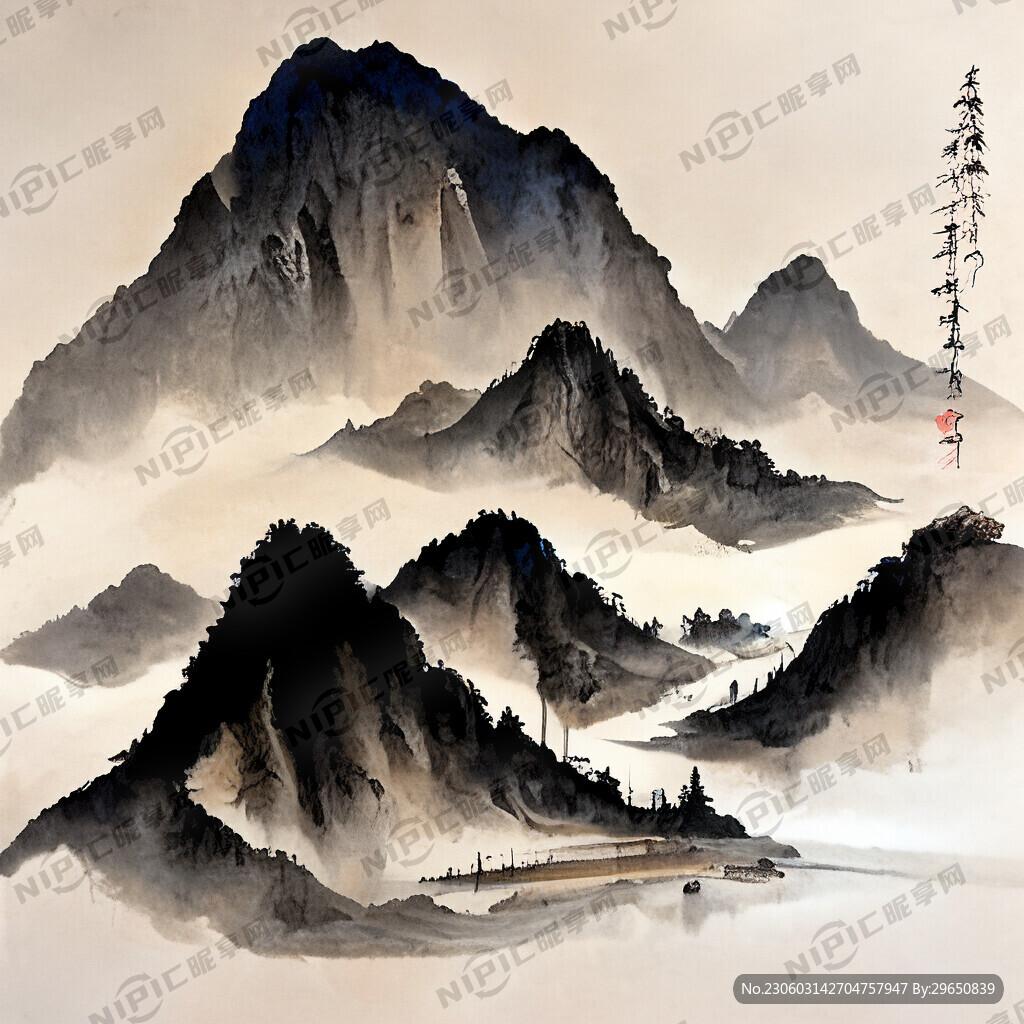 山谷 中國風 中國畫 山水