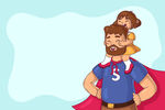 女儿骑着父亲超人插画