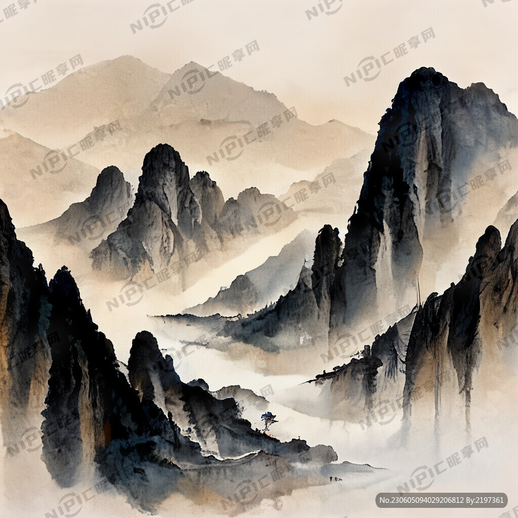 山谷 中國風 中國畫 山水