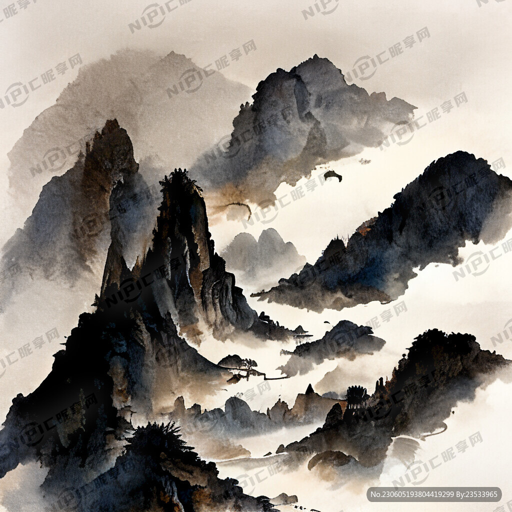 國風山水畫 要有云彩