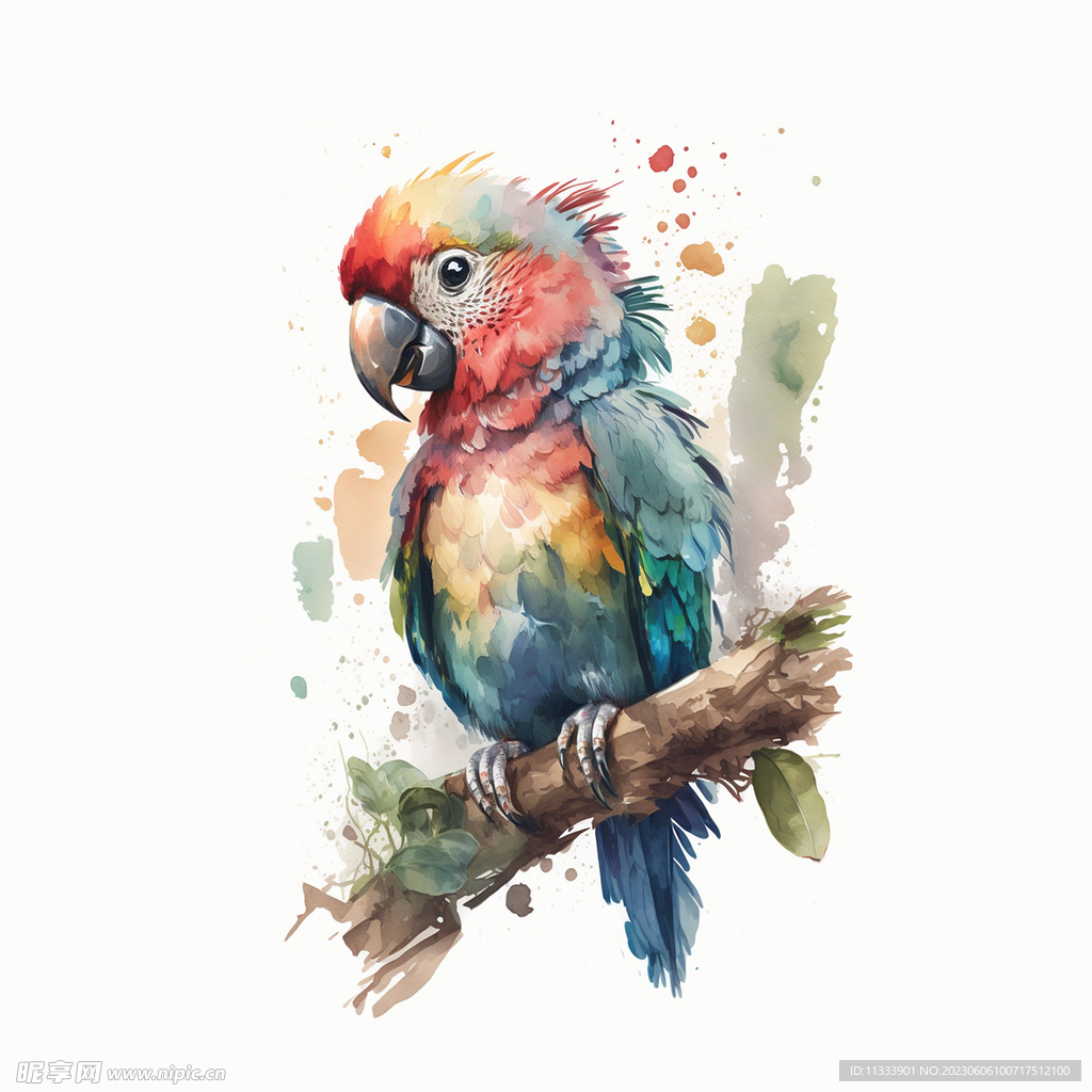 彩色鹦鹉 手绘图案 