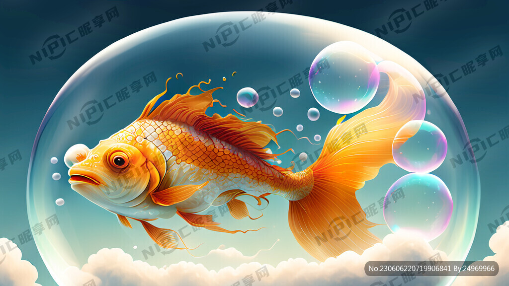 金魚在天空中吐著泡泡