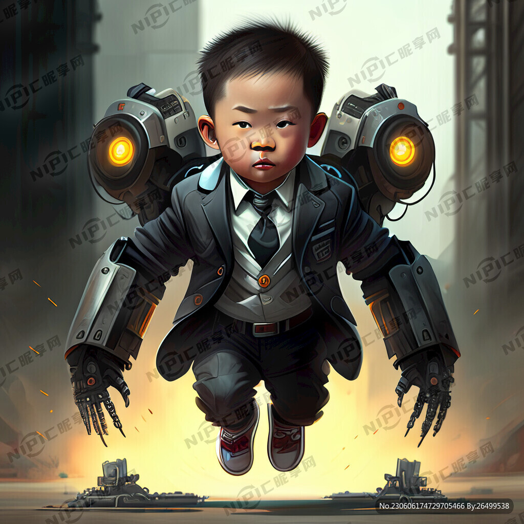 小男孩 西裝 跳躍 硬核機械