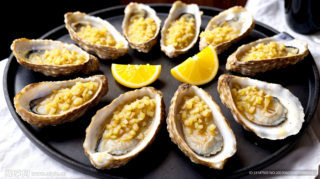 蒜蓉生蚝牡蛤海鲜壳美食餐饮图片