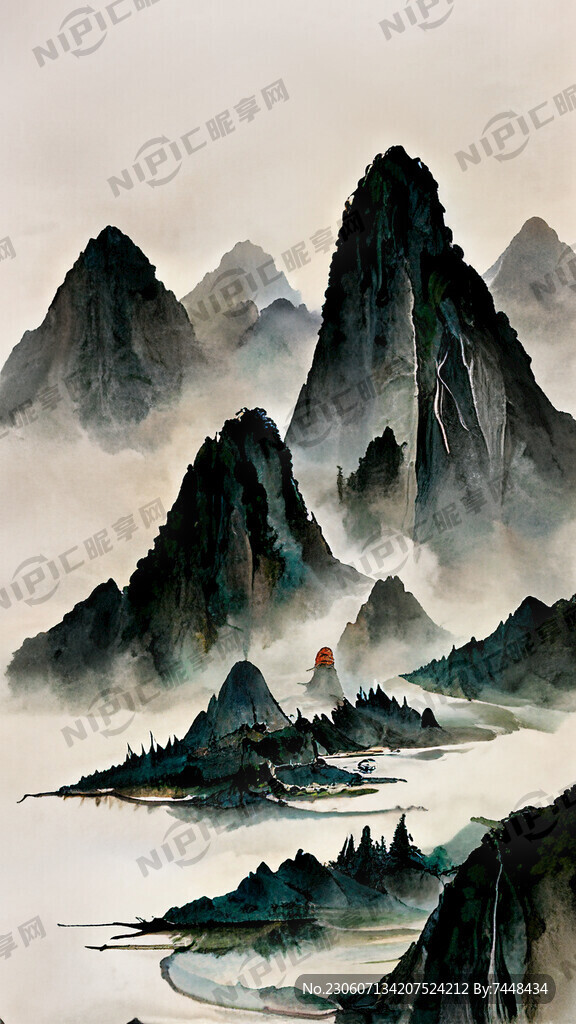 端午節粽子山水中國風綠色