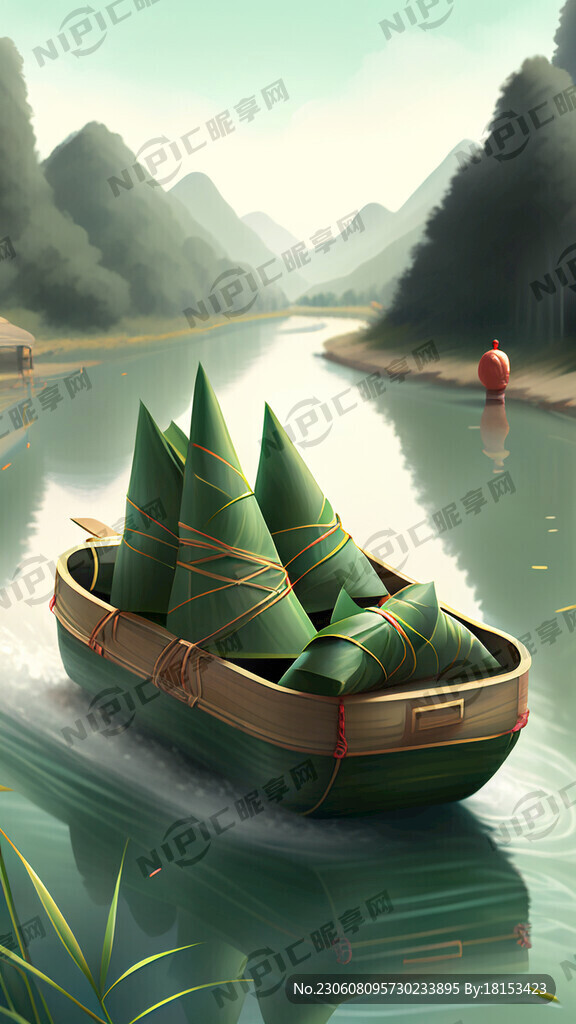 河流粽子節日綠色竹子熱鬧