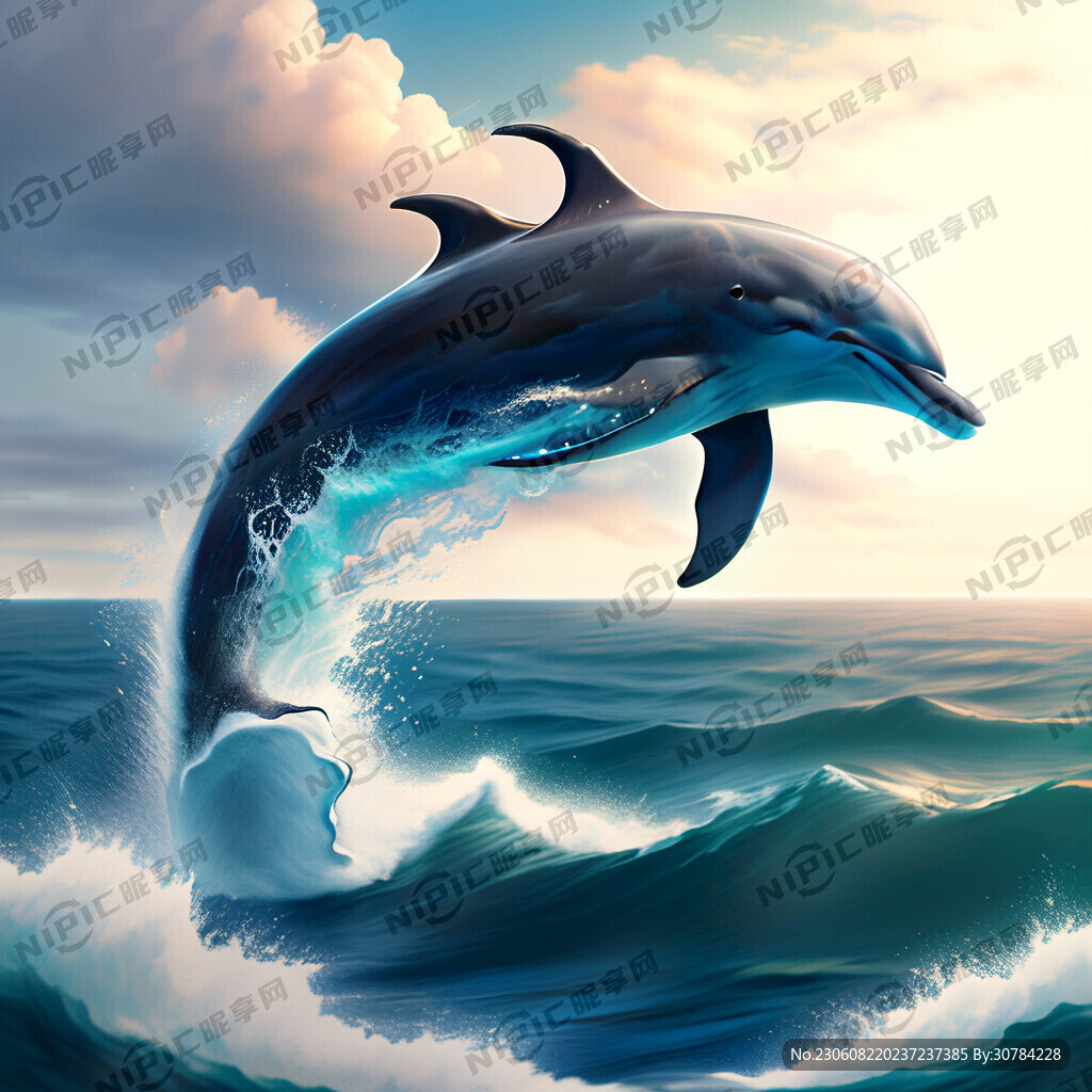 天空 海洋 海豚在海洋上空跳躍