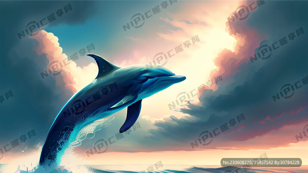 天空 海洋 海豚在海洋上空跳躍