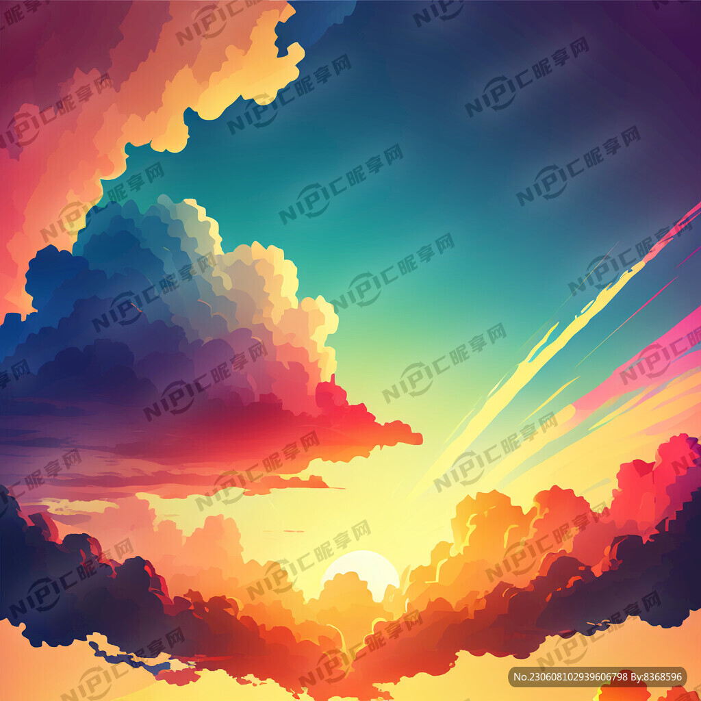夕陽七彩云彩背景