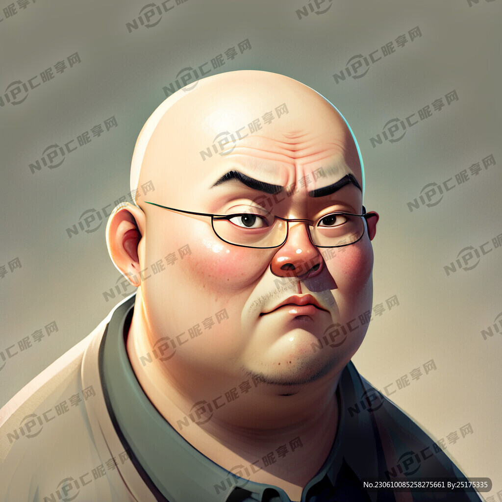 插畫肥胖眼睛男禿頂