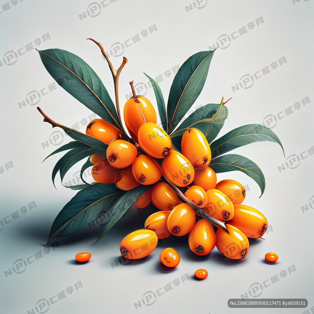 沙棘果 白背景 彩色 真實