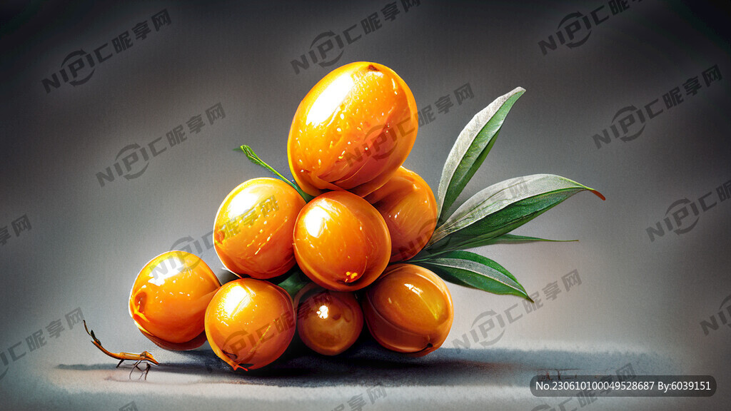 一支沙棘果 白背景 彩色 寫實