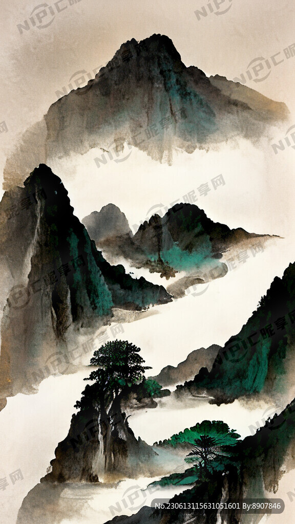 山水畫發(fā)財樹翡翠白菜