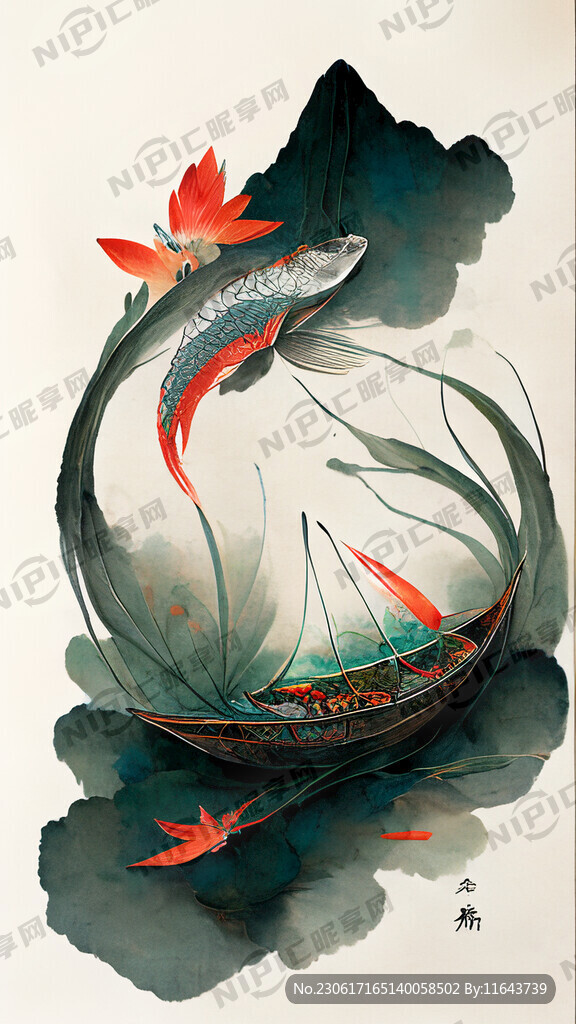 頂視 龍舟 粽子 荷溏 魚