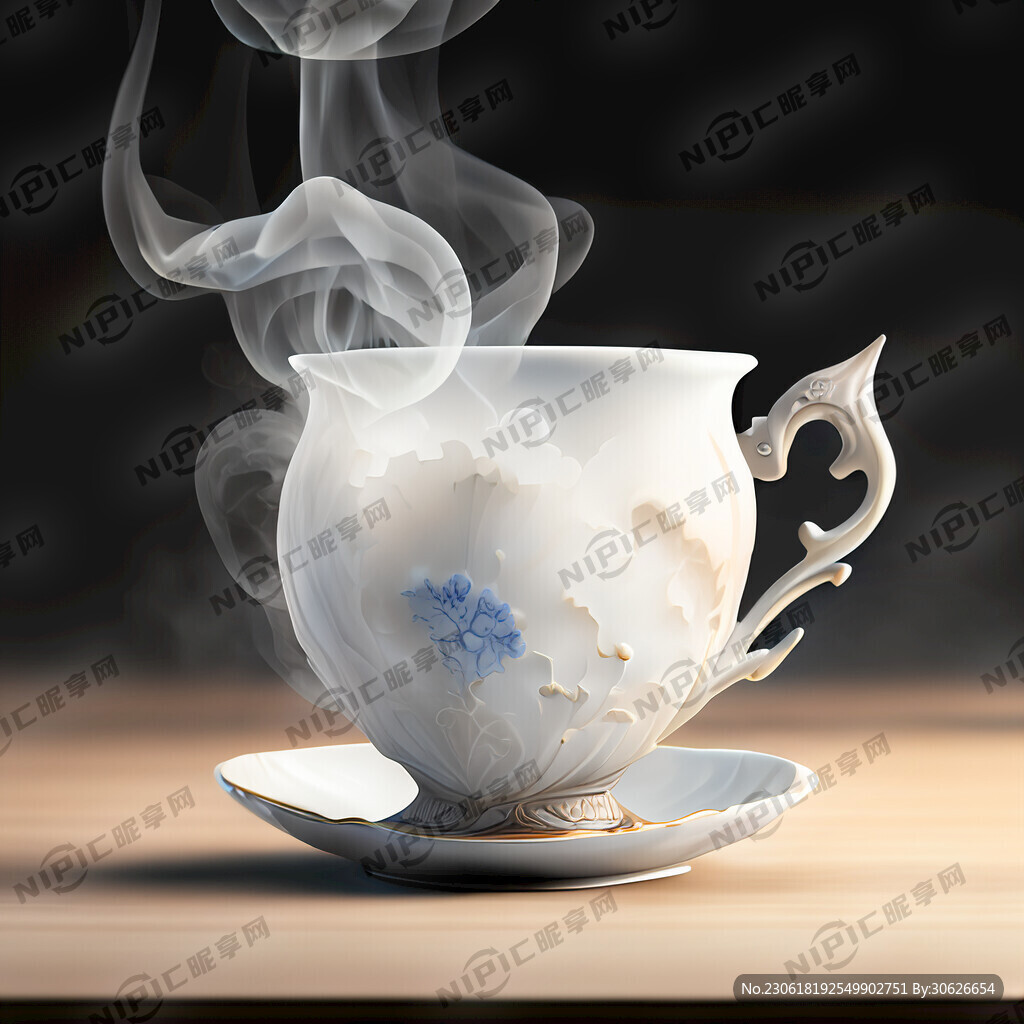 黑色背景白色古風茶杯放在桌子上