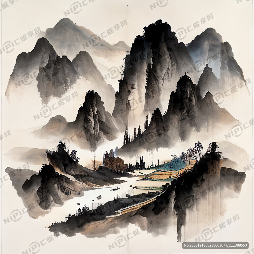 山谷 中國風 中國畫 山水